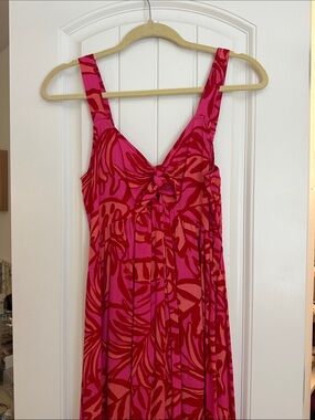 Goa Beachwear Knot-Front Maxi Dress in Pink & Red